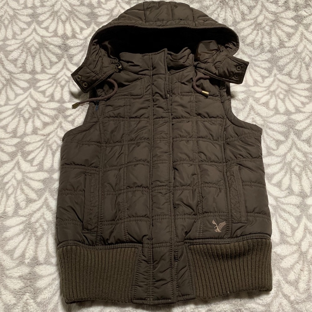 American Eagle Brown Quilted Vest Jacket Full Zip